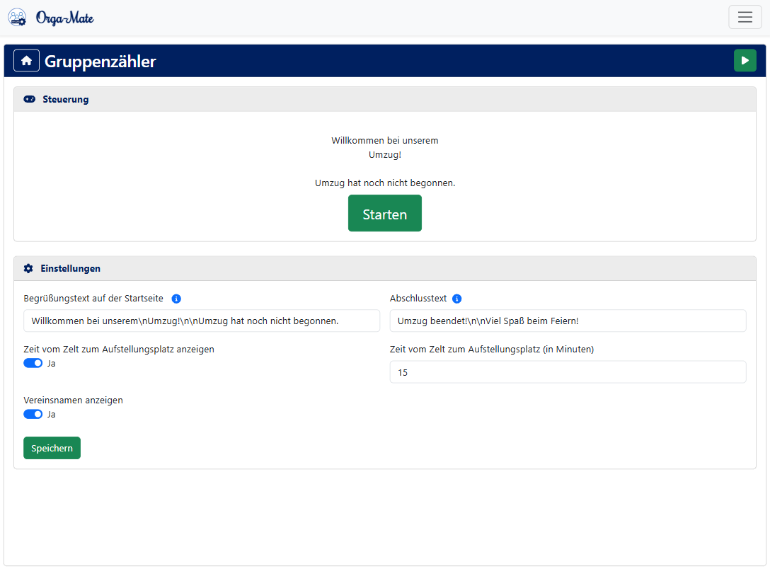 Umzugsgruppenzähler – Anzeige per Beamer oder TV